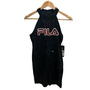 FILA Victoria Sequin Romper Black Logo NWT – Women’s Small